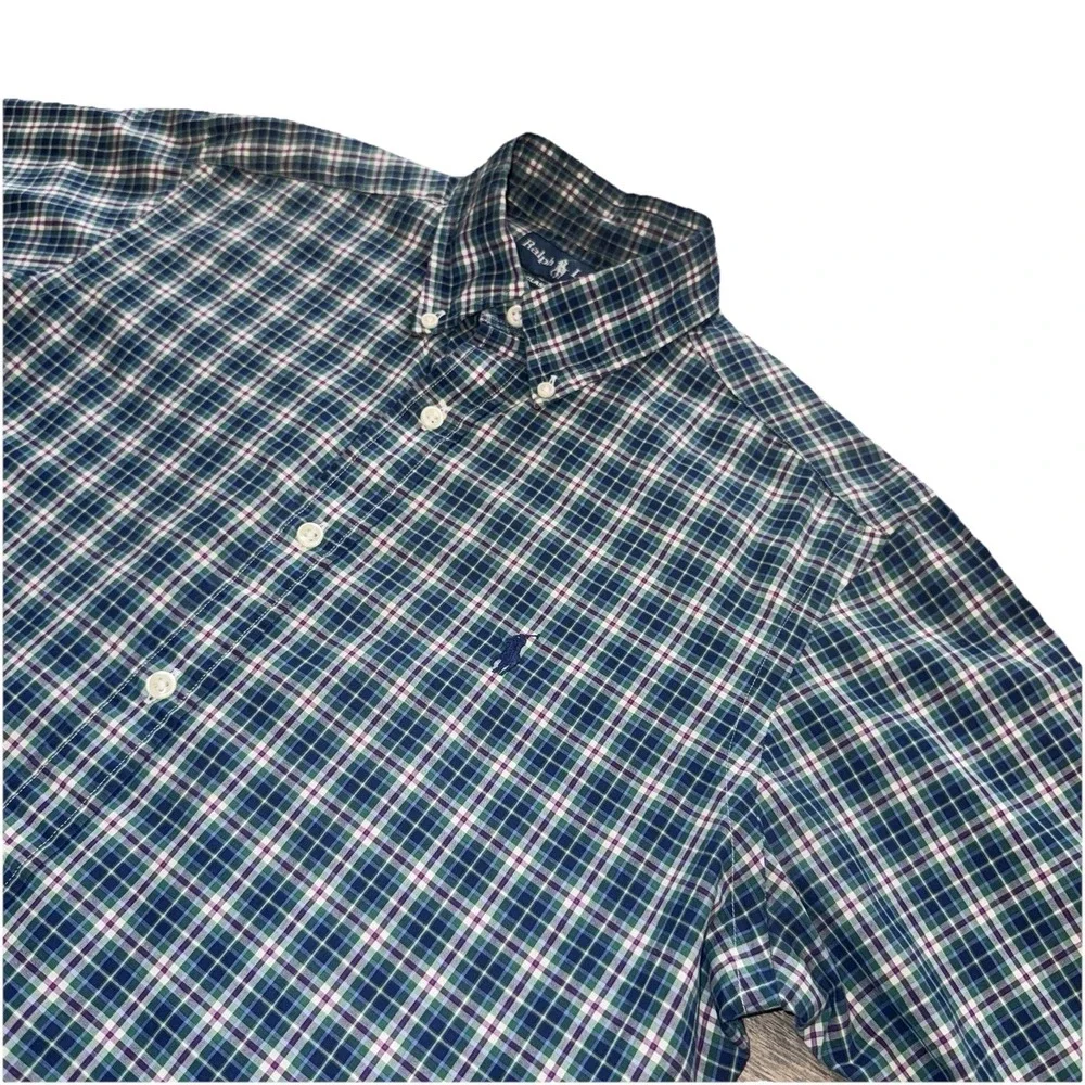 Polo Ralph Lauren Oxford Multicolor Plaid Blue Pony Cotton Button Down Shirt S/P